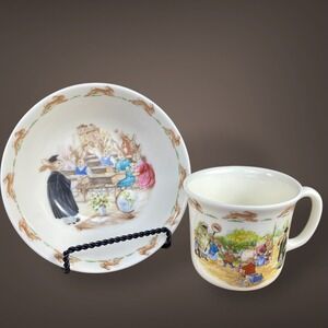 Royal Doulton Bunnykins School Scene Cup Bowl English Bone China 1988 Vintage